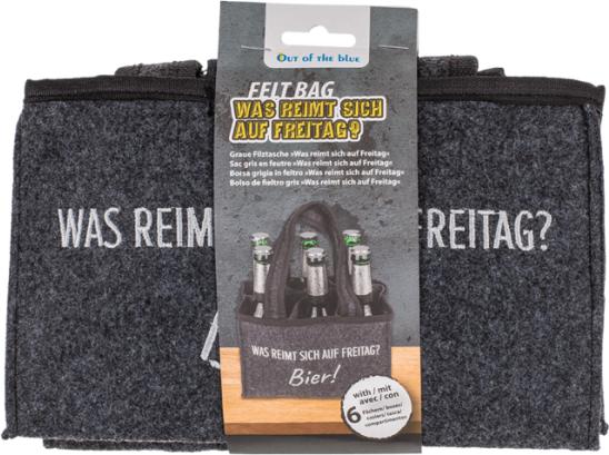 Actual product image Magni Out of the Blue bottle bag beer carrier bottle carrier for 6 bottles "what rhymes with Friday?