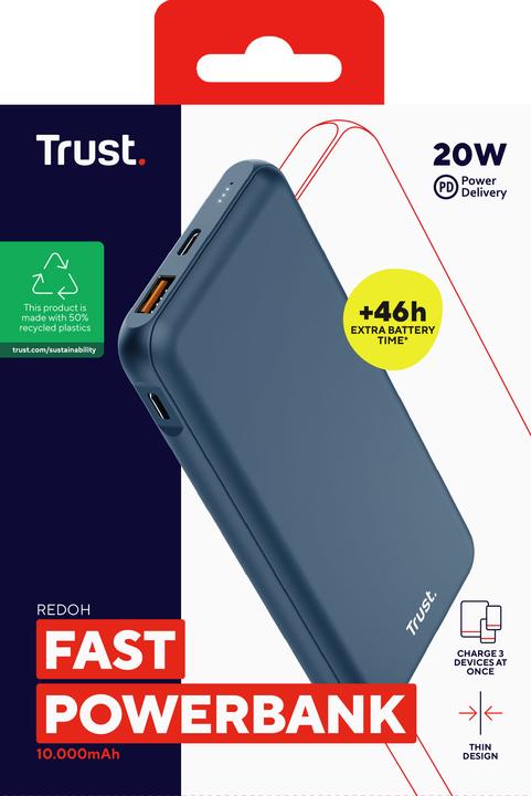 Actual product image Trust REDOH 10.000 POWERBANK BLUE (10000 mAh, 18 W, 37 Wh)