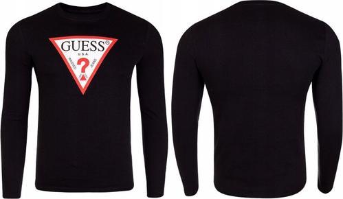 Actual product image Guess Herren CN LS ORIGINAL Logo Shirt, Schwarz/Hellrot/Weiss, XL (XL)