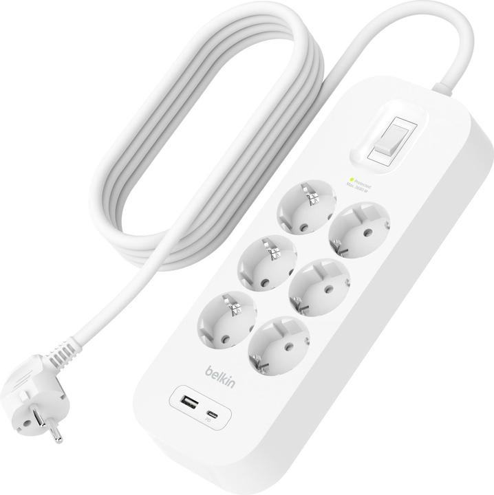 Actual product image Belkin Multiple socket outlet 6-way + USB-A+C,650J,18W,2m SRB002vf2MV2 (6 x, USB-C, USB-A, 2 m)