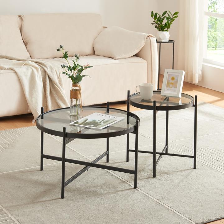 Image du produit En.Casa Ensemble de tables basses Lier 2 pièces plateau en verre noir