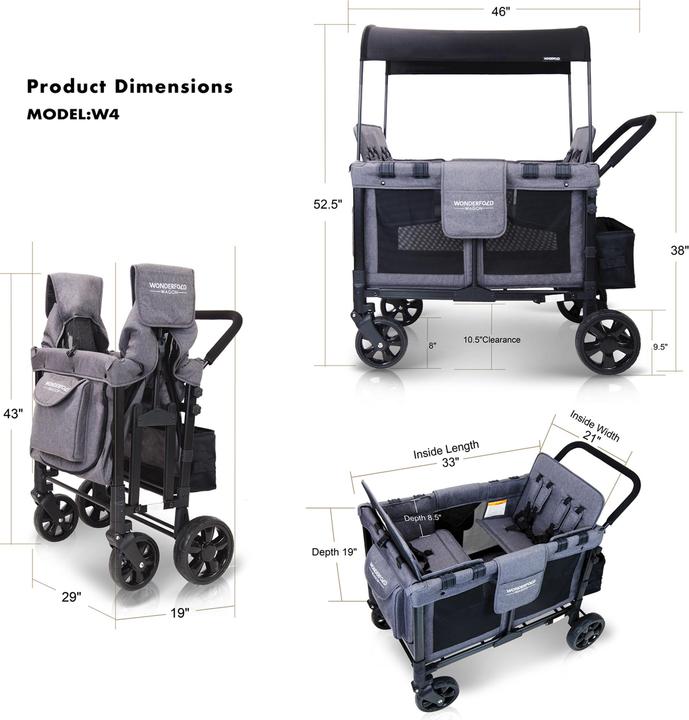 Immagine prodotto WonderFold Passeggino Original Quad Wagon Grigio carbone