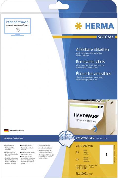 Actual product image HERMA A4 removable labels