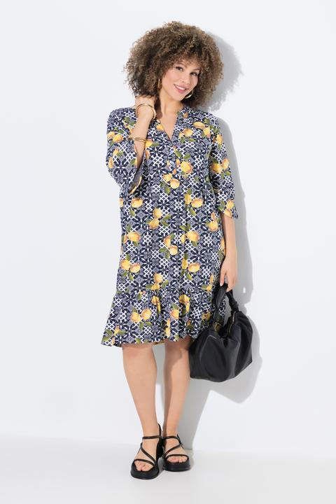 Produktbild Ulla Popken Jerseykleid, A-Linie, Tunika-Ausschnitt, 3/4-Arm (56)
