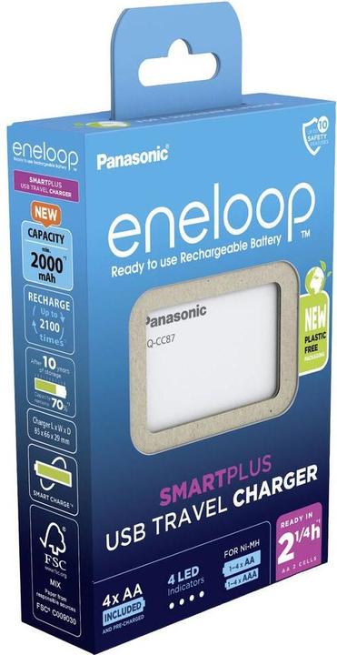 Produktbild Panasonic eneloop Smart Plus USB Travel Charger BQ-CC87 (5 Stk., AA, 2000 mAh, Ladegerät inkl. Akku)