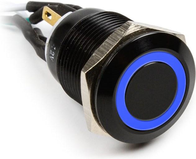 Produktbild Impactics Vandalismustaster 19mm, IP65, blaue LED - schwarz