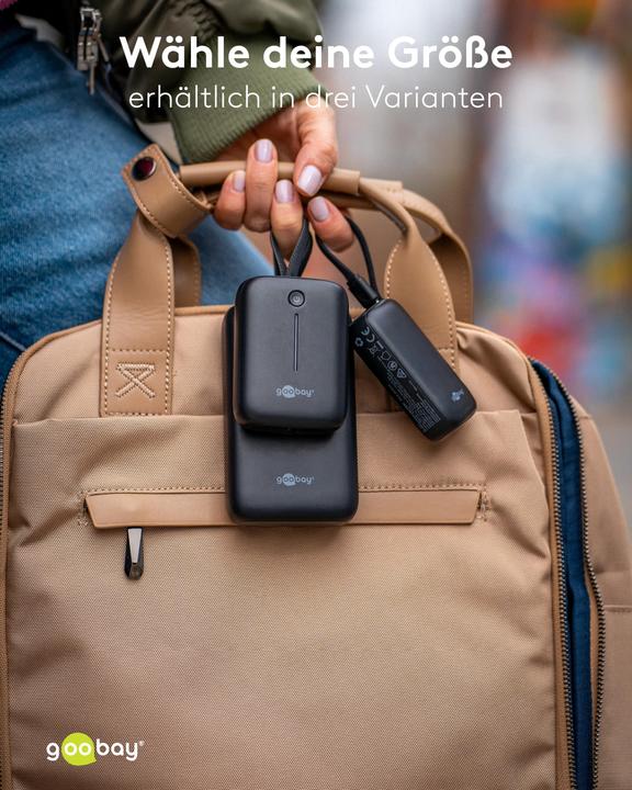 Produktbild Goobay Powerbank 10.000 mAh mit integriertem USB-C-Kabel (10000 mAh, 15 W)
