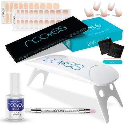 Nooves Beauty Nude Starter Kit mit 2 vorbehandelten Premium-Gel-Platten UV/LED-Nagellampe Glossy Gel Top (Nude)