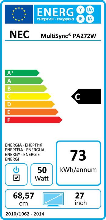 Energy Label NEC MultiSync PA272W (2560 x 1440 pixels, 27.00")