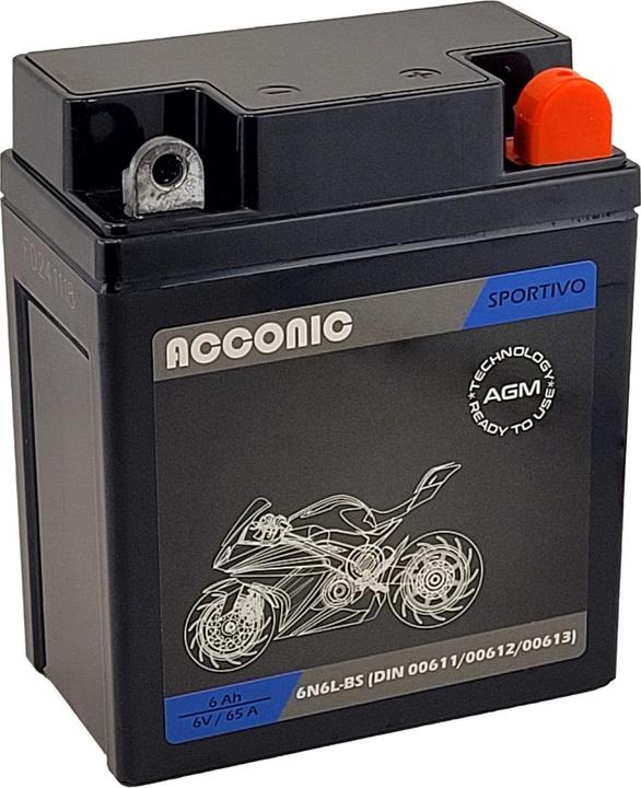 Actual product image Acconic Sportivo AGM 6N6L-BS Motorradbatterie 6 Ah 6V (DIN 00611/00612/00613) (6 V, 6 Ah)