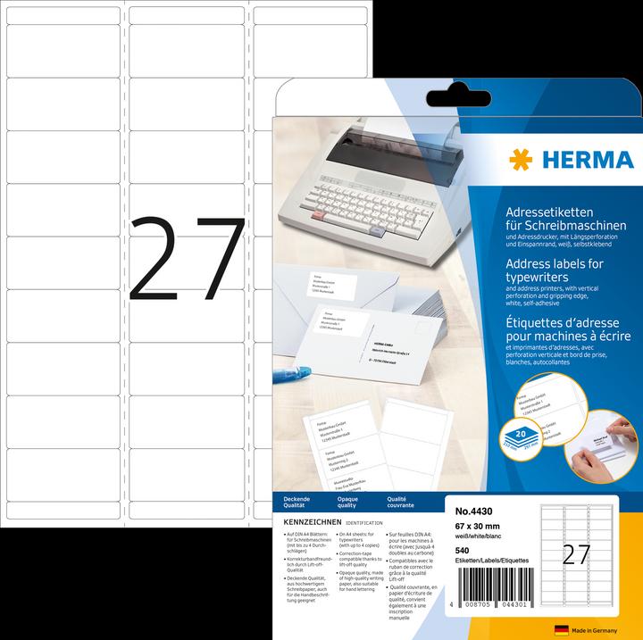 Actual product image HERMA Address labels for typewriters A4