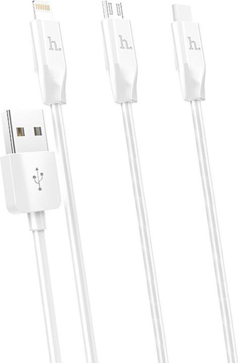 Produktbild Hoco - Charging Cable 3in1 (X1) - USB-A to Lightning, Type-C, Micro-USB, 2.4A, 1.0m - White (1 m, USB 3.0)