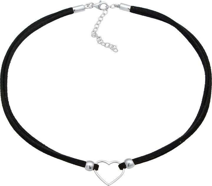 Immagine prodotto Elli Collana Choker Heart Velour Strap Nero Argento 925 (Ecopelle, Argento 925, Nessuna pietra, 32 cm)