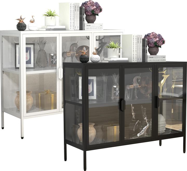 Produktbild VCM Stahl Glas Vitrine Sideboard Floka L (110 x 35 x 80 cm)