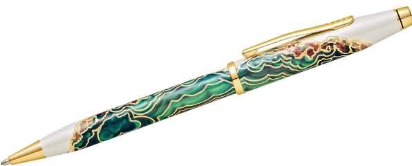 Productafbeelding Cross Twist action biros Wanderlust Borneo wit lak groen goud geschenkverpakking (Wit lak groen goud, 1 x)