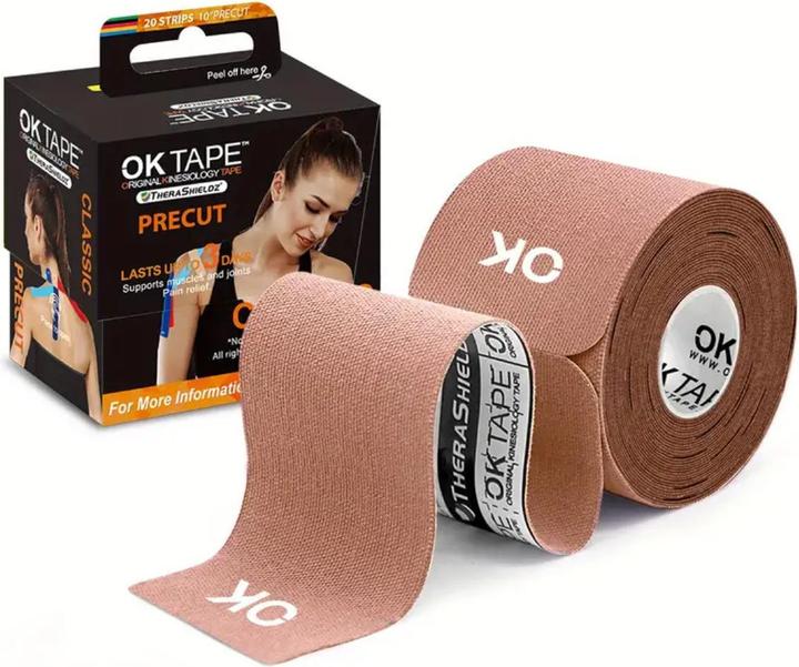 OK Tape Kinesiology 25cm x 5cm Vorgeschnitten, 20 Streifen Beige (0.25 m)