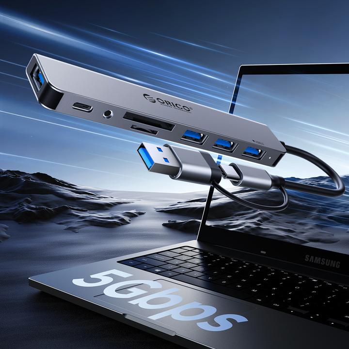 Image du produit Orico Converter YSA2-U3 USB-A/USB-C Hub Docking Station 1x USB-A 3.0 + 6x USB-A 2.0 - Gray (USB-A, USB-C, 7 Ports)