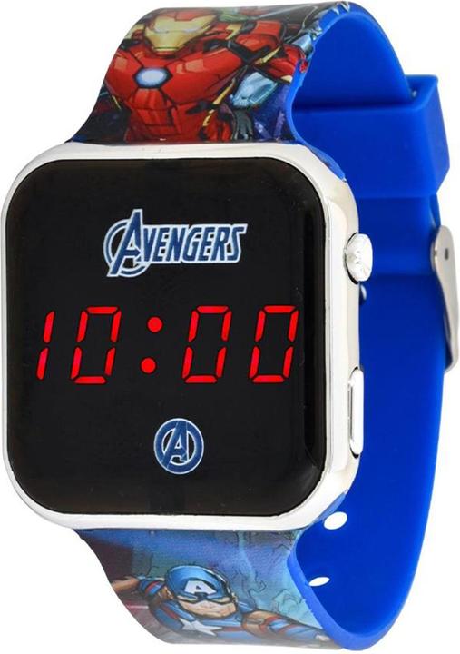 Accutime LED-Kinderuhr Avengers (blau), Digitaluhr mit LED-Anzeige für Uhrzeit und Datum, Weiches... (Digitaluhr, 38 mm)