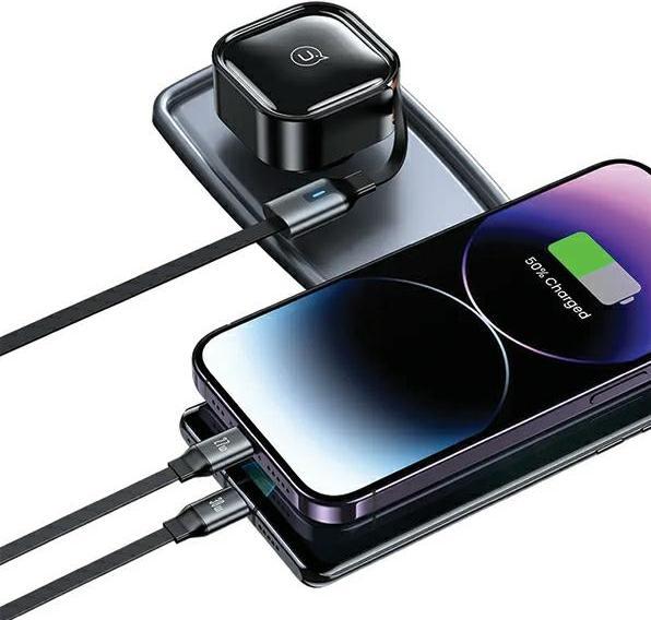 Immagine prodotto Usams Ład. sam. ze zwijanym kablem 1xUBS-C+1x Lightning C41 PD 30W Fast Charge czarny/nero CC219CC0 (30 W)
