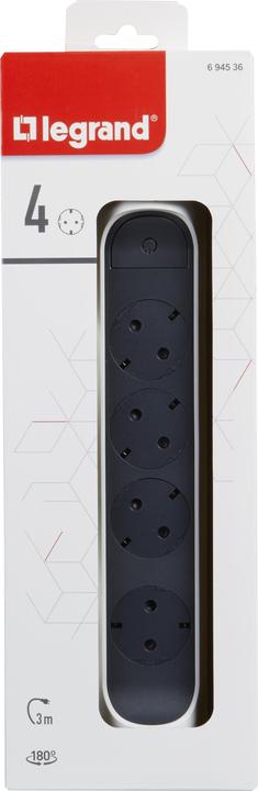 Actual product image Legrand Rotatable power strip 4x socket, 3m cable white-black 694536 (4 x, CEE7, 3 m)
