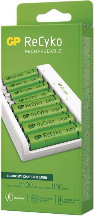 Actual product image GP Batteries GP Battery USB Charger 4 x ReCyko AA 2100 mAh 4 x ReCyko AAA 850 mAh (1 pcs., AAA, AA, 2100 mAh, Battery + charger)