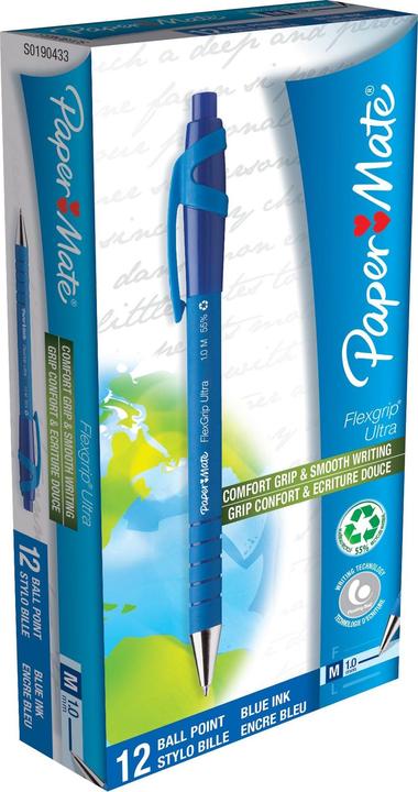 Produktbild Paper Mate Flexgrip Ultra Clip-on-Einziehkugelschreiber Medium 12 Stücke (Blau, Grau, 12 x)