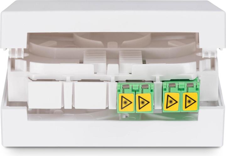 Actual product image Digitus FTTH housing with 2x LC (APC) DX adapter wall and DIN rail mounting