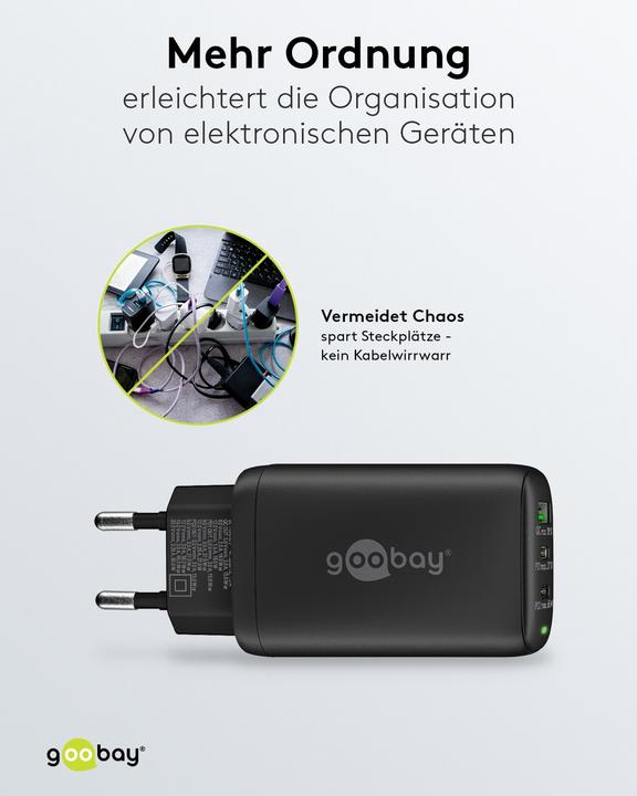Immagine prodotto Goobay Caricatore rapido USB-C PD a 3 porte 65 W nero (65 W)