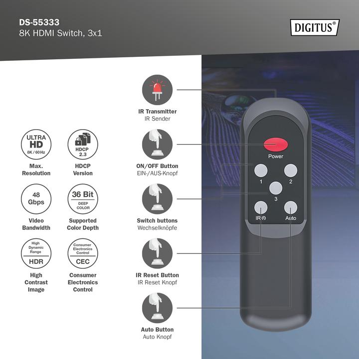 Productafbeelding Digitus 8K HDMI schakelaar, 3x1