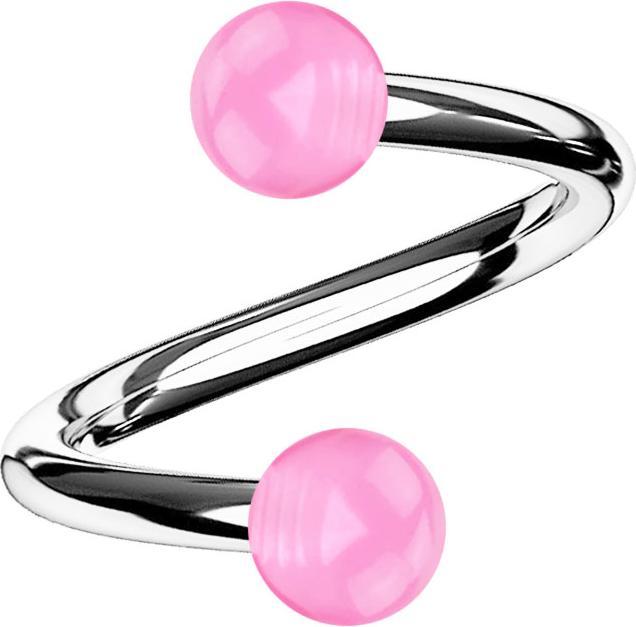 Star Piercing Spirale silber mit zwei Kugeln pink transparent (Acryl, ohne Messing, Chirurgenstahl 316L)