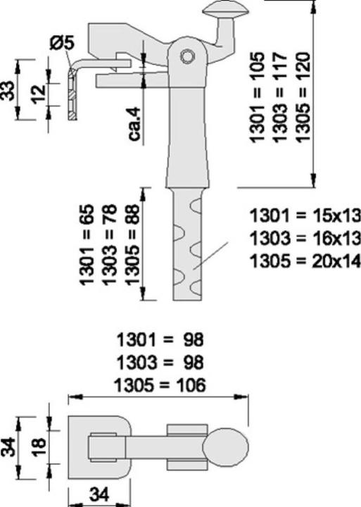 Actual product image Kws Gate stop 1301/1303/1305 Malleable cast iron black 105 mm 15x13 mm (1 Piece)