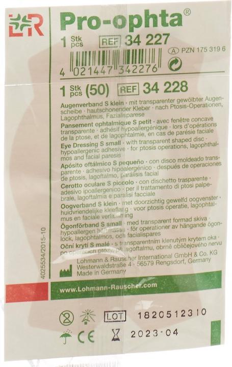 Actual product image Pro Ophta Augenverband S durchsichtig (1 x)