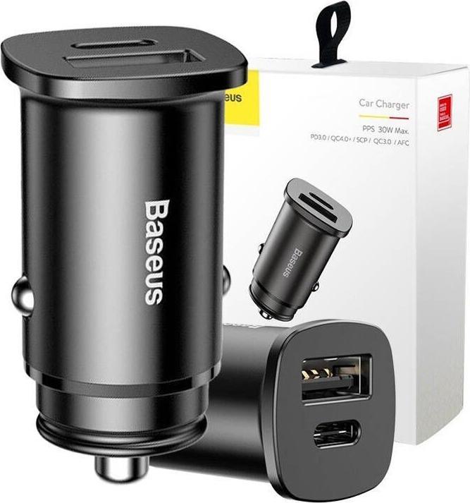 Image du produit Baseus Chargeur de voiture métallique carré USB/TypeC (30W)