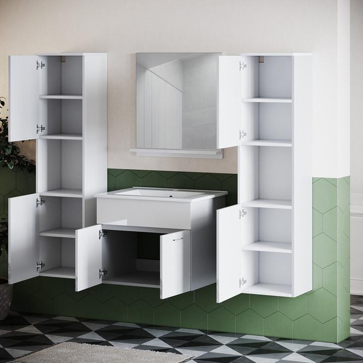 Produktbild SONNI Badezimmerschrank, Hochschrank, schmal weiss, Hochglanz 30 cm, breit hängend