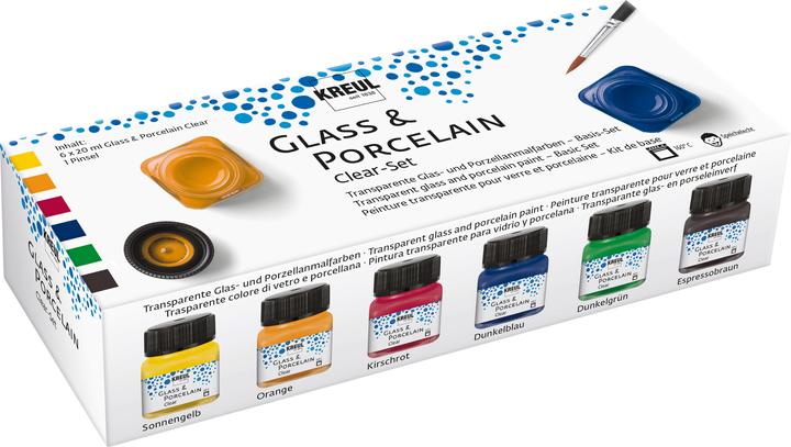 Image du produit Kreul Verre et porcelaine Clear-Set (Brun espresso, Orange, Jaune soleil, Rouge cerise, Vert foncé, Bleu foncé, 120 ml)