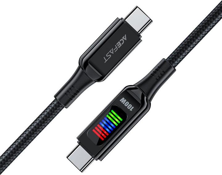 Actual product image Acefast C7-03 USB-C USB-C 100W 1.2m cable with display - black (1.20 m, USB 3.0)