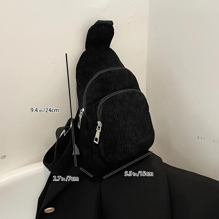 Actual product image Only-Bags.Store Schicke schwarze Cord-Crossbody-Tasche - lässige Gürteltasche mit Reissverschluss, perfekt für