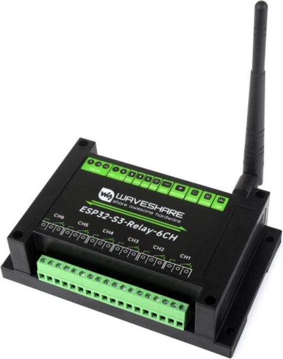 Actual product image WaveShare ESP32-S3 6-channel relay module with RS485 and pico header