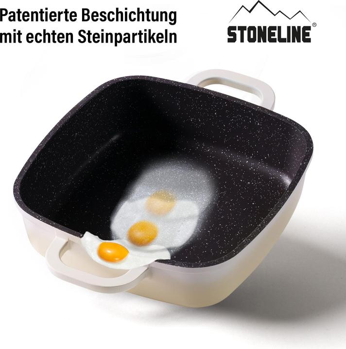 Produktbild Stoneline Creme Servierpfanne 20 x 20 cm mit Aroma Glasdeckel, Eckpfanne (Pfannenset + Topfset, Keramik)