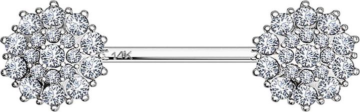 Star Piercing Barbell 14k weissgold Kristall gepflasterte Blume silber (ohne Messing, 14k Gold)