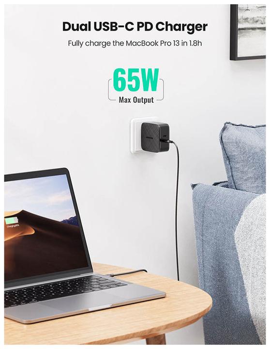 Produktbild Ugreen Wandladegerät CD216 2xUSB-C 66W PD (66 W)