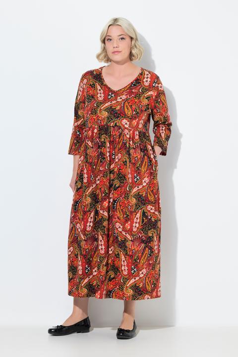 Produktbild Ulla Popken Jersey-Maxikleid, Paisley, A-Linie, V-Ausschnitt, 3/4-Arm (42, 44)
