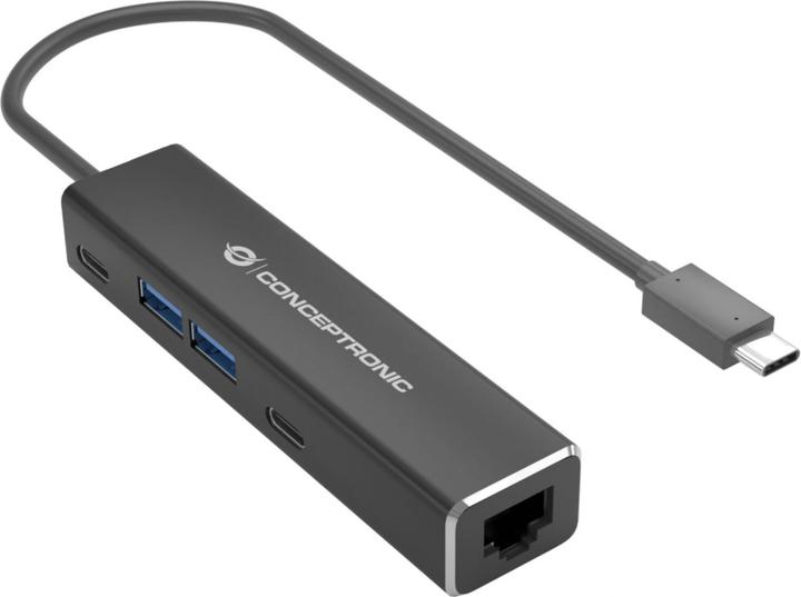 Actual product image Conceptronic Adapter USB-C -> RJ45 Gigabit,3xUSB3.0 0.15m bw (USB-C, 1 Ports)