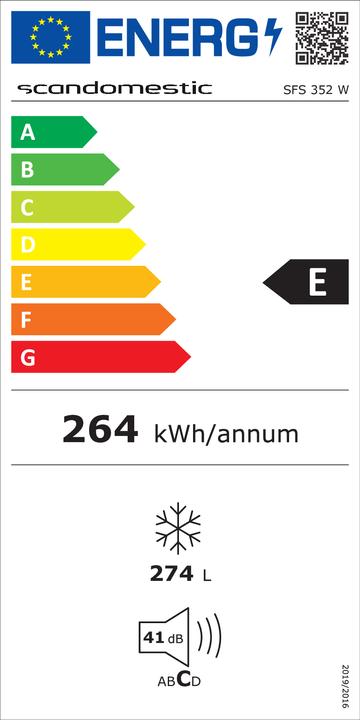 Energy Label Scandomestic SFS 352 W - Freezer - Upright - Width: 59,5 cm - Depth: 71,5 cm - Height: 185,5 (Stand-alone, 274 l)