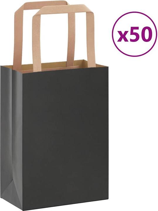 Immagine prodotto VidaXL Sacchetti di carta kraft 50 pezzi con manico nero 15x8x21 cm (Borsa da regalo, 50 x)