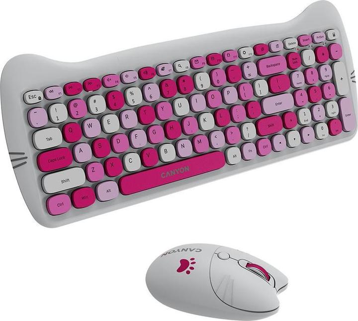 Image du produit Canyon Clavier d'ordinateur HSET-W6 FR Keyboard+Mouse Kitty Edition AAA+ Wireless Pink (104 Boutons)