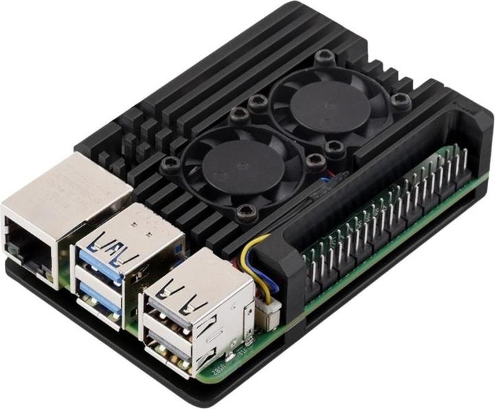 Actual product image WaveShare Raspberry Pi 5 aluminium housing with dual fan