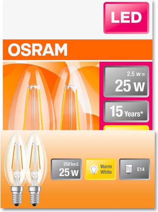 Produktbild Osram Led Retrofit Classic B (E14, 2.50 W, 250 lm, 2 x, F)