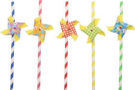 Actual product image Papstar Paper drinking straws "Windmill", 200 mm, coloured made of paper, length: 200 mm, diameter: 6 mm (50 x)