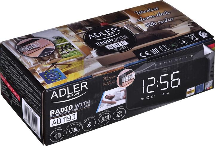 Actual product image Adler Wireless alarm clock with radio AD 1190 AUX in, Silver/Black, Alarm function